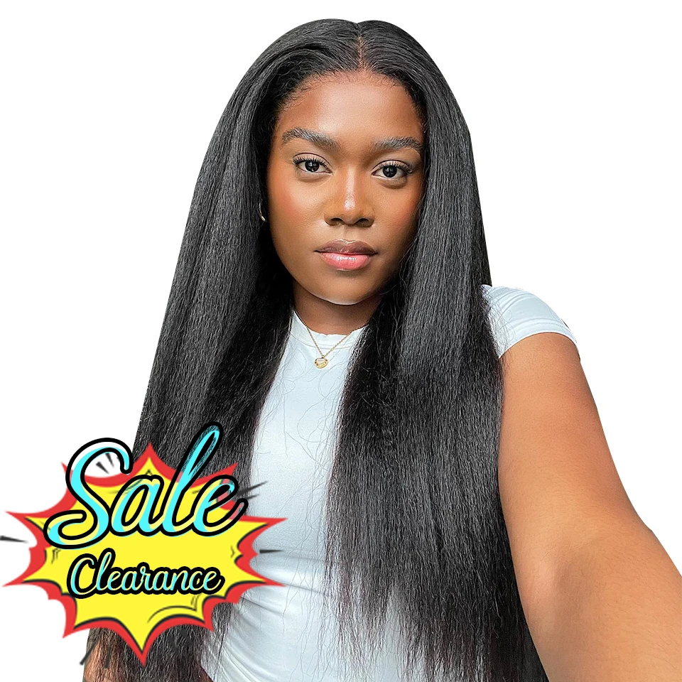 

ISEE Hair Malaysian Kinky Straight Yaki HD Lace Wear And Go Lace PreBleached Knots Glueless Wig Human Hair PreCut PrePlucked