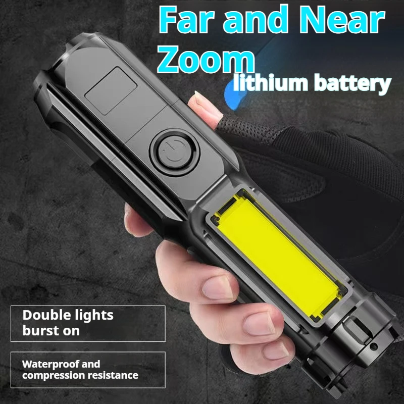 

Zoomable Super Bright LED Flashlight Portable Durable Torch Waterproof Outdoor Camping Fishing Tactical Lamp with COB Side Light