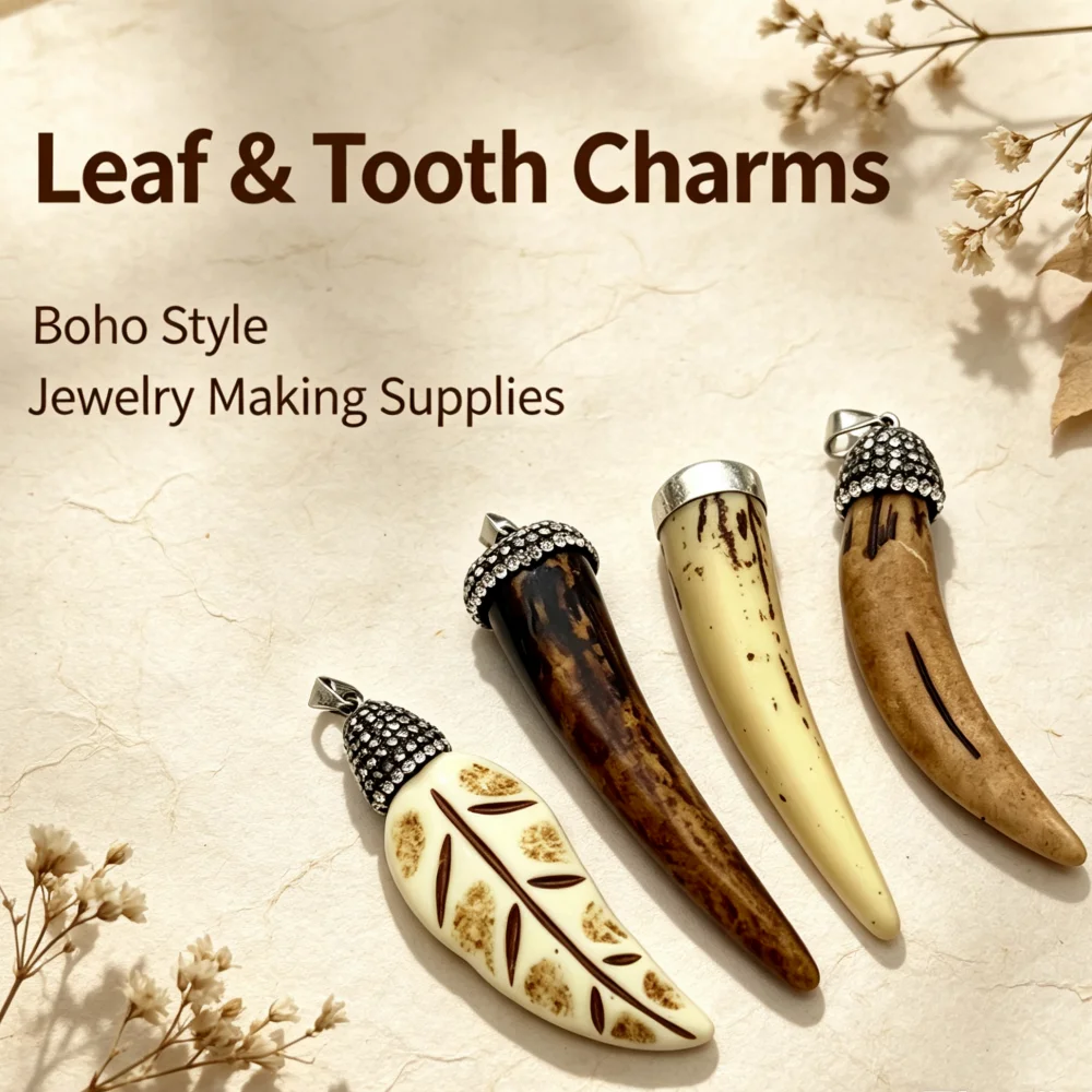 Natural Stone Resin Imitation Ox Horn Charms 15x66mm Chili Shape Pendant With Rhinestone Bail DIY Jewelry Making Accessories
