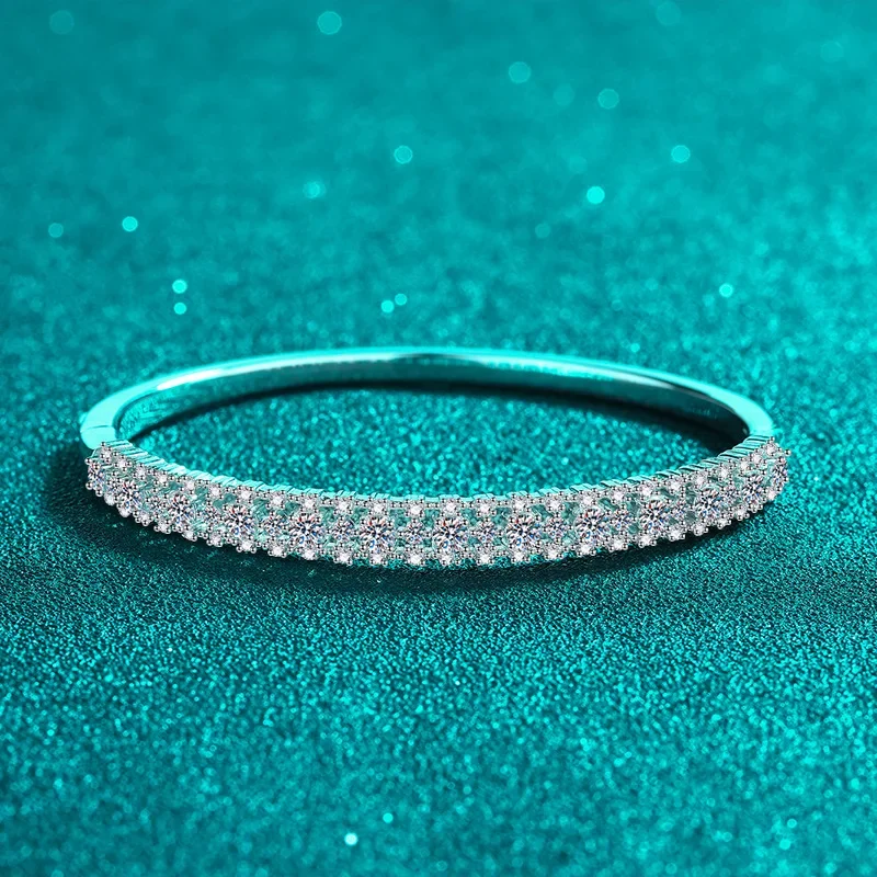 

3.03CT Full Moissanite Diamond Bracelets 925 Sterling Silver Plated 18k White Gold Simple Bangle for Women Original Fine Jewelry
