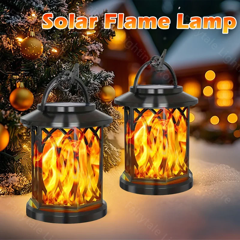 Solar Flame Hanging Lamp Outdoor Solar Light Garden Waterproof Flame Flickering Effect Christmas Garden Patio Yard Path Light