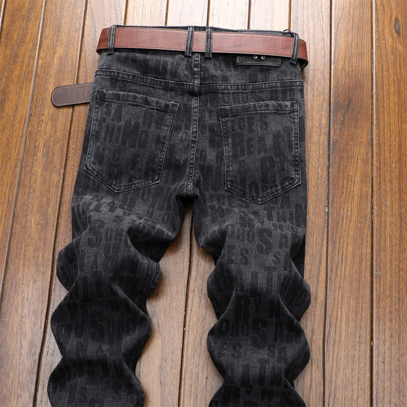 2024 autunno nuovi Jeans ricamati personalizzati da uomo stile coreano lettere di moda stampa Vintage pantaloni Skinny abbinati