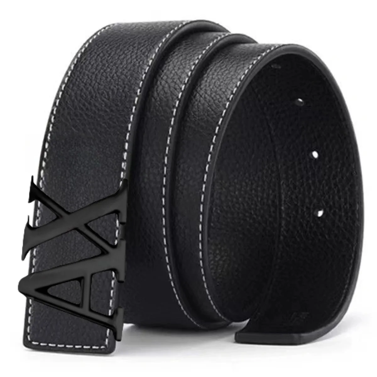 حزام فستان من جلد البولي يوريثان قابل للعكس للرجال، حزام بإبزيم أسود، عيد الحب #1