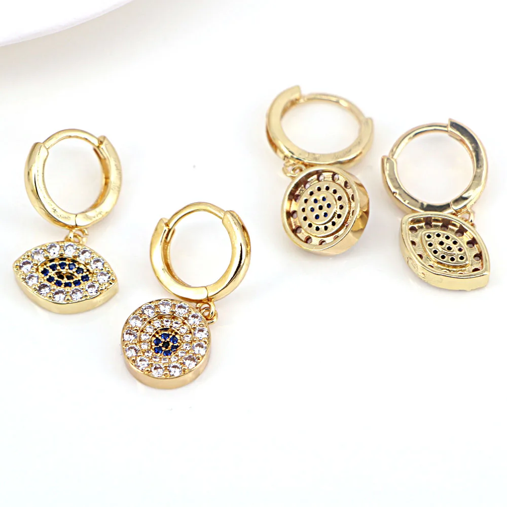 5Pairs, Fashion Turkish Lucky Eye Pendant Hoop Earrings Charm Crystal Zircon Huggies Earrings For Women Jewelry