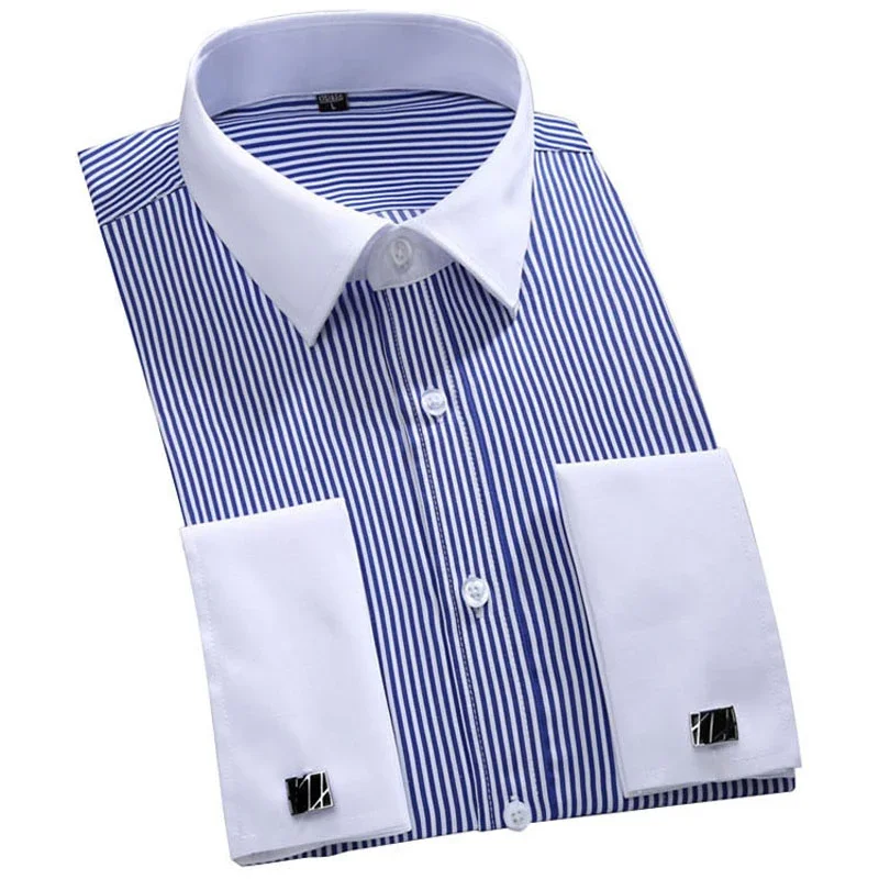 

New Men's Classic French Cufflinks Shirt Brand Formal Shirts For Men Long Sleeve Dress Shirt Men Camisa Masculina