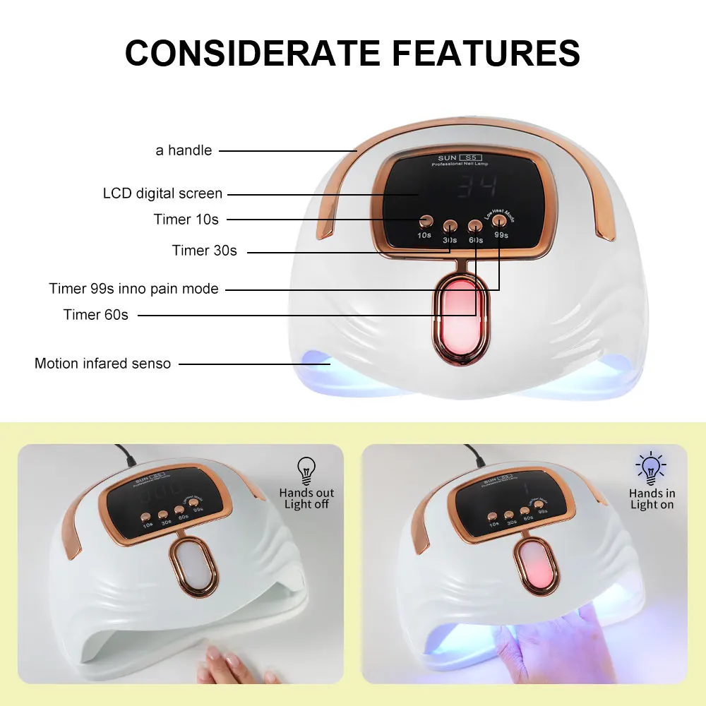 UV/LED เครื่องเป่าเล็บโคมไฟ 57 LEDS Quick Drying GEL Polish Curing Phototherapy พร้อมจอแสดงผล LCD เล็บเครื่องมือสําหรับเจลอะคริลิค