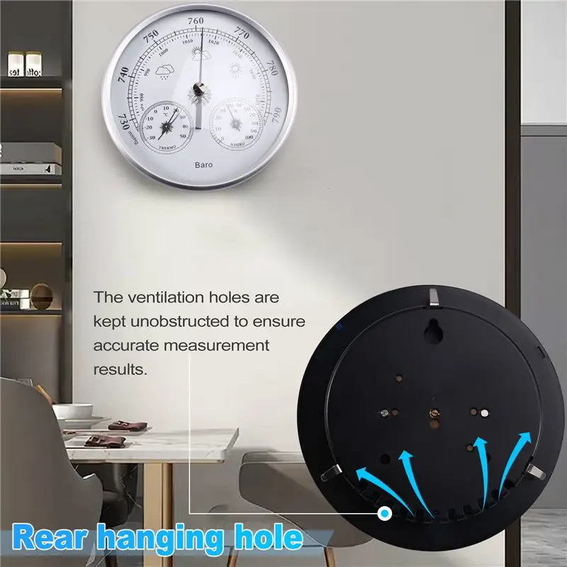 B84B-2PCS Wander Cloudly Barometer With Thermometer Hygrometer 3 In 1 Weather Station For Weather Forecasting Instrument