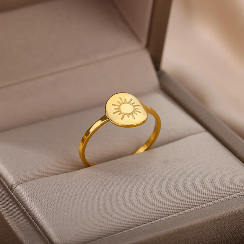 Stainless Steel Sun Rings For Women Men Gold Color Engagement Wedding Ring Female Male Fashion Finger Jewelry Birthday Gift