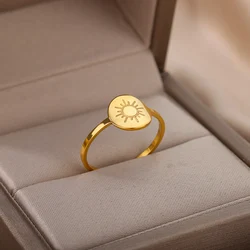 Stainless Steel Sun Rings For Women Men Gold Color Engagement Wedding Ring Female Male Fashion Finger Jewelry Birthday Gift