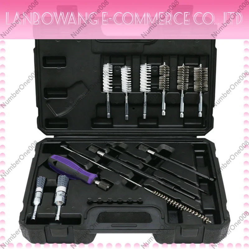 For Automotive 19-Piece Injector Cleaning Kit, Steel Wire Brush Set for Fuel Injector Seat Carbon Removal