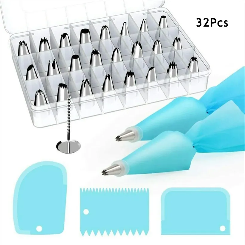 

32Pcs/42Pcs Pastry Bag Icing Piping Tips Kitchen DIY Cake Cream Decorating Tool Kit