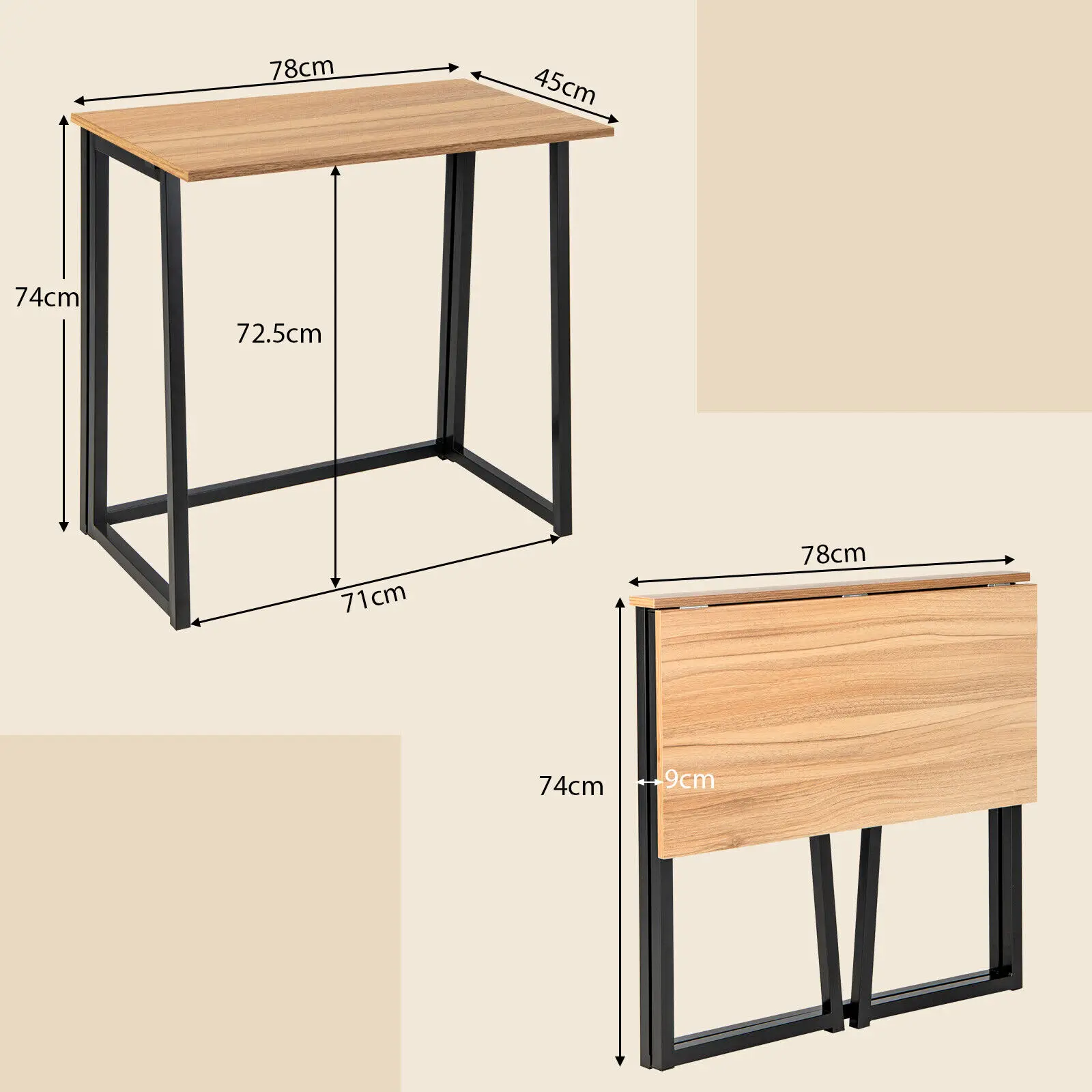 Costway Folding Computer Desk Study Writing Workstation No Assembly Required Walnut