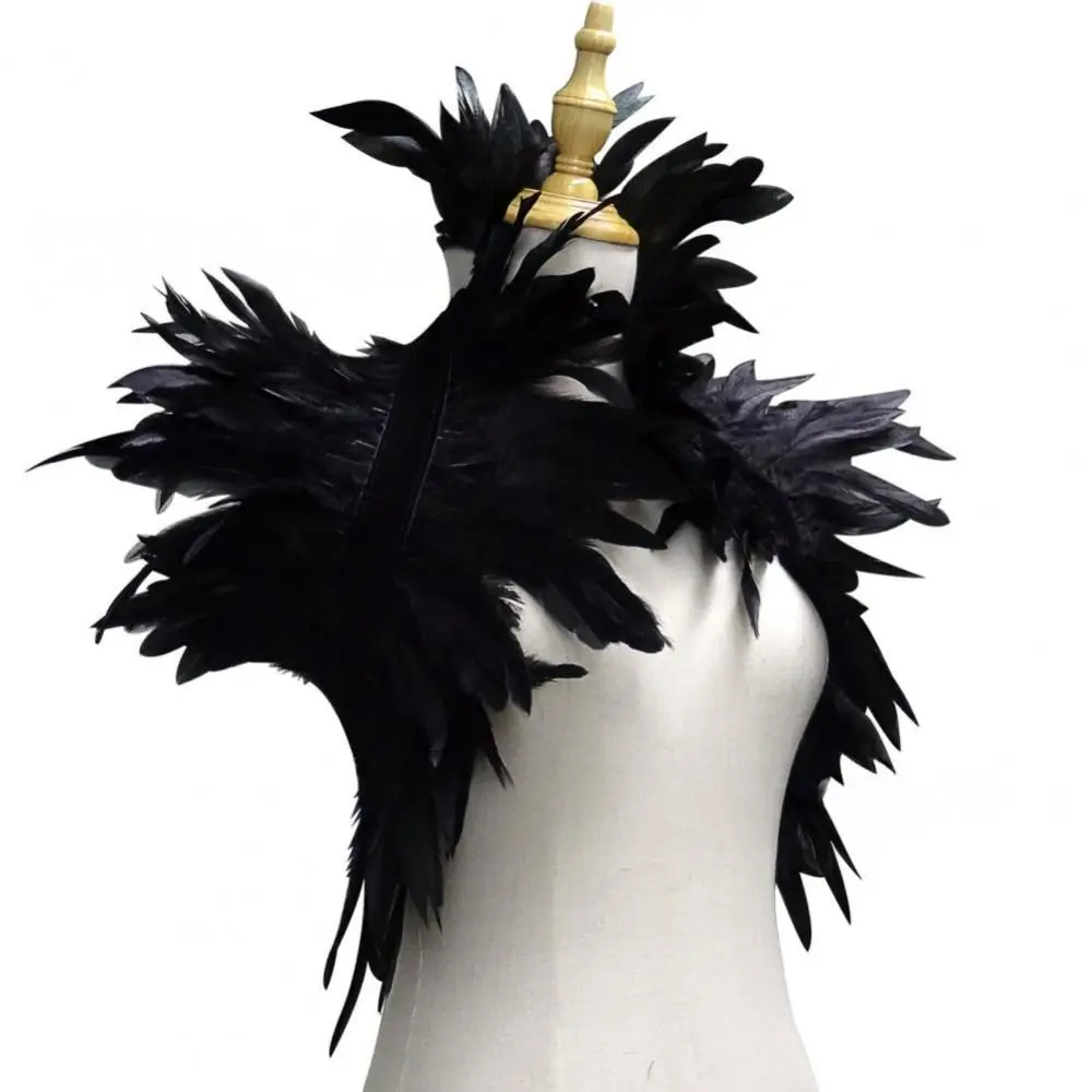 Party Scarf Feather Fake Collar Shawl with Ribbon Ties Gothic Style Natural Feather Cape Feather Shrug