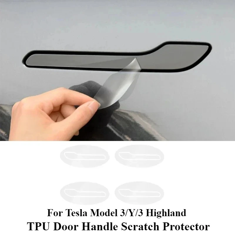 Protetor de Arranhões para Maçaneta de Porta Tesla Model 3 Y Juniper 2021-2025 - Película Protetora de TPU para Pintura da Maçaneta Invertida