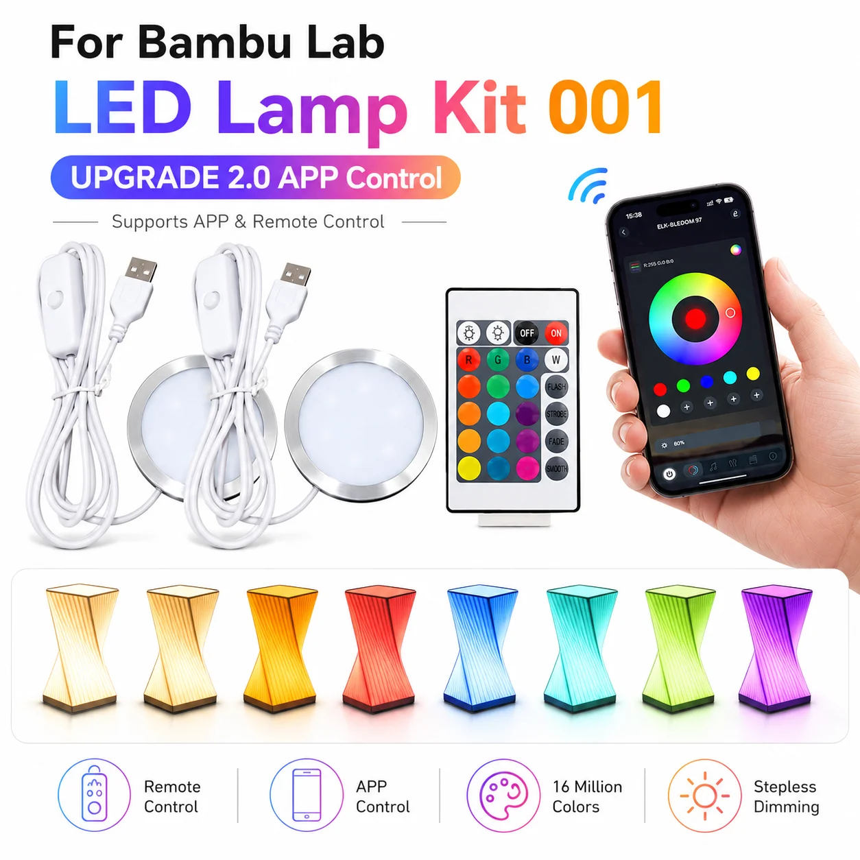 For Bambu Lab Led Lamp Kit 001 Upgrade2.0 Hardware Bambulab Light Kit 001 Led Light Parts Diy Model With Mobile Control 3D Parts