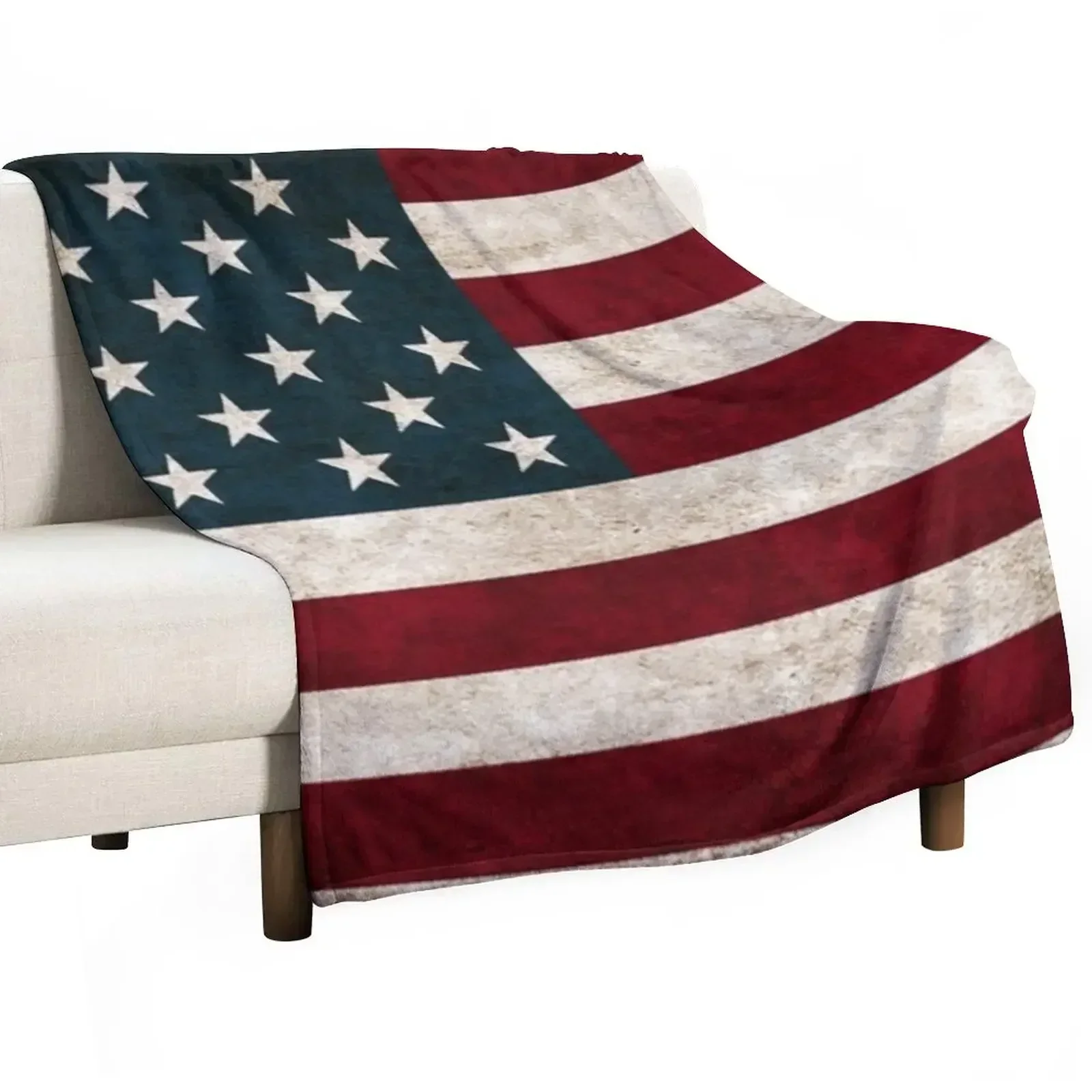 USA American Flag Throw Pillows, Aged American Flag, Red White and Blue Throw Blanket Soft Big Picnic Baby Blankets