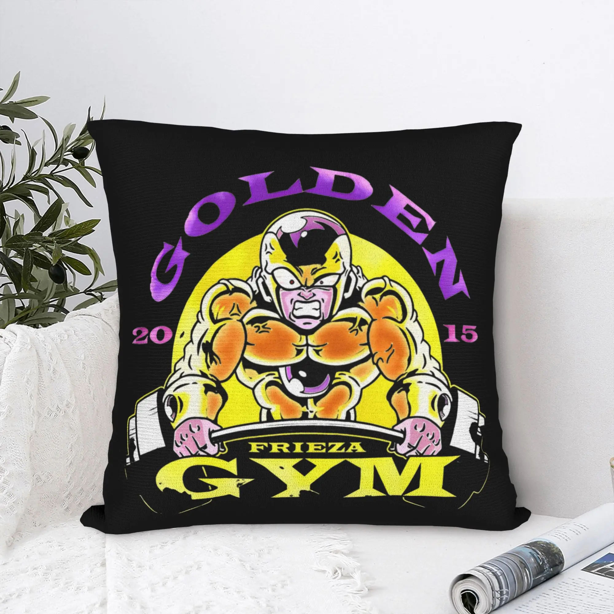 Funda de almohada cuadrada DBZ Golden Frieza Gym, fundas de cojín creativas de poliéster, funda de almohada decorativa para el hogar, 45x45cm