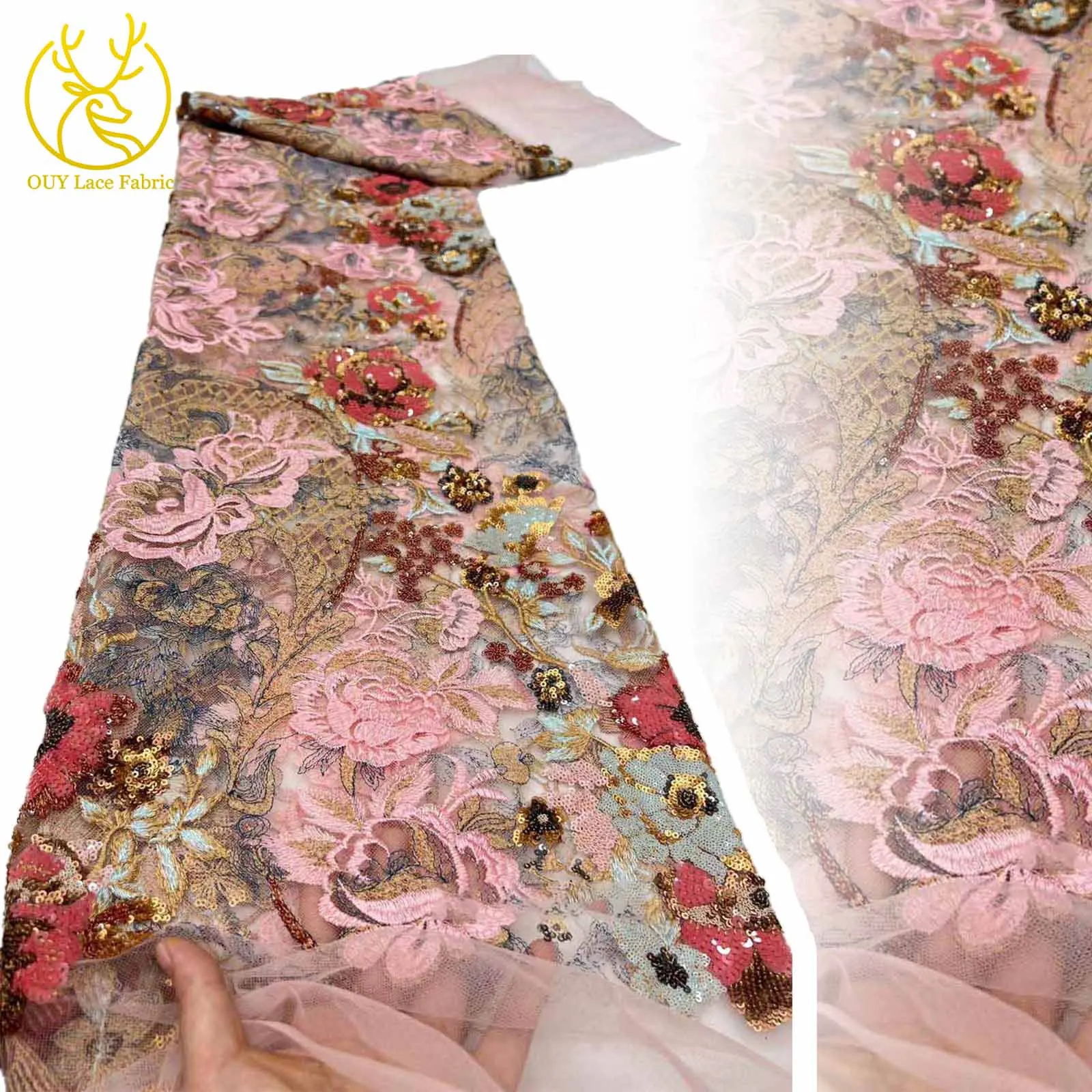 

Fashion African Sequin Lace Fabric 2025 High Quality Nigeria Dubai Groom Embroidery Lace Fabric Dinner Party Wedding Dresses