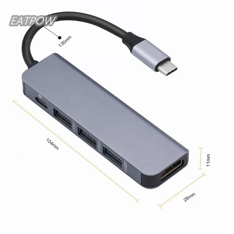 EATPOW TYPE-C TO HD MI+1*USB3.0+1*USB2.0+PD+ 1*3.5mm Audio Multifunction USB Type C HUB USB 3.0 for Macbook Pro