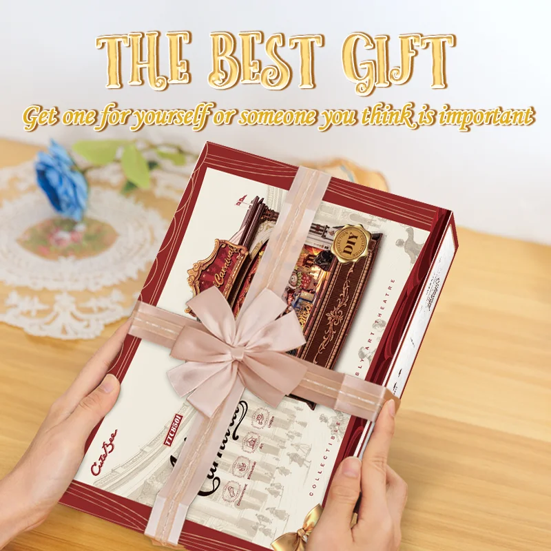 CUTEBEE DIY Miniatur-Haus-Set, Spieluhr aus Holz, handgefertigt, Puppenhaus, Tier, Karneval, für Bücherregal, Einsatz, Heimdekoration