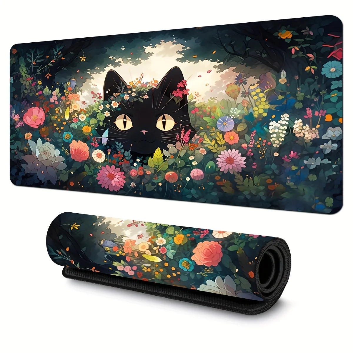 

Игровой коврик для мыши Black Cut Cat, нескользящий большой настольный коврик, геймерская настольная клавиатура, кавайная подушка, ковер, аксессуары для ноутбука, компьютера, коврик
