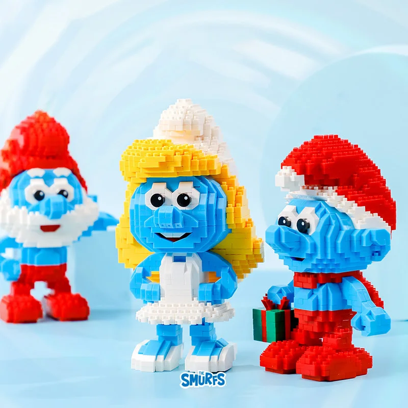 Cartoon Smurfs Mini Blocks Small Bricks Anime Building Collection Toy Juguetes Auction Figure Kids Gifts Girls Present Birthday