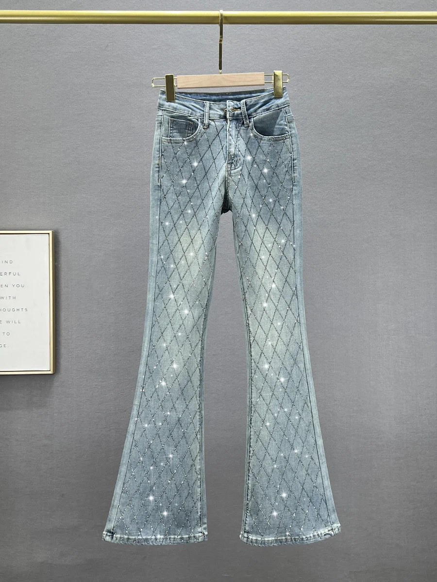 

Женские модные джинсы-клеш с высокой талией, облегающие, весенние, новые, эластичные, длинные, из хлопкового стрейч-денима, на молнии