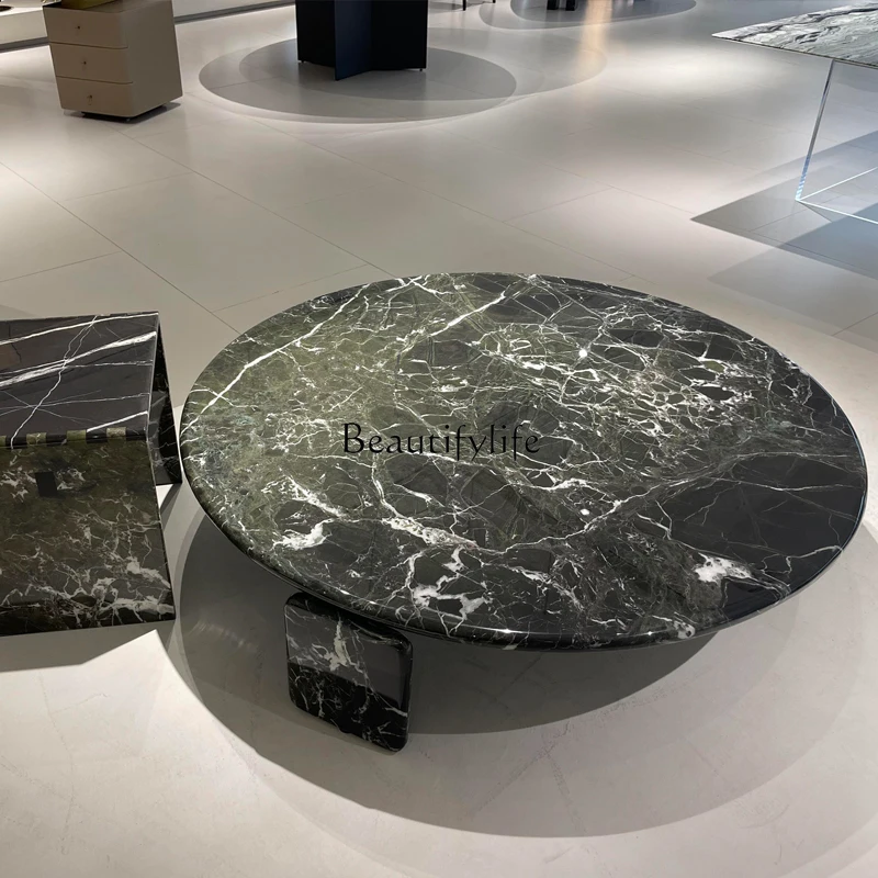 5Italian minimalist black forest natural marble household light luxury round coffee table