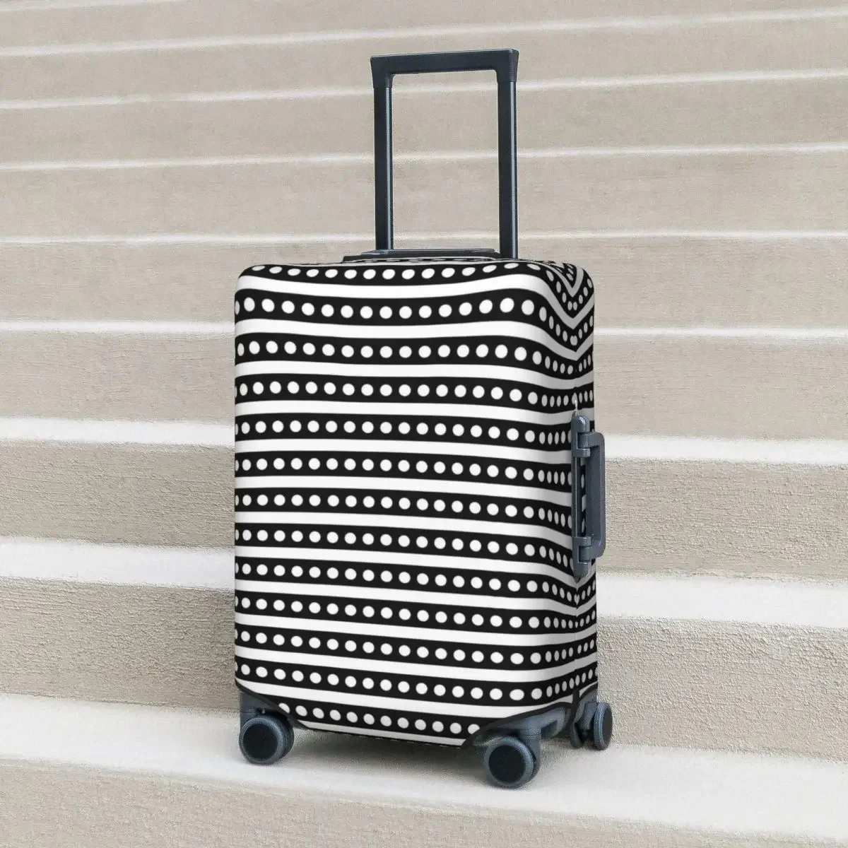 Vintage Striped Polka Dot Suitcase Cover Black And White Practical Travel Protection Luggage Case Vacation