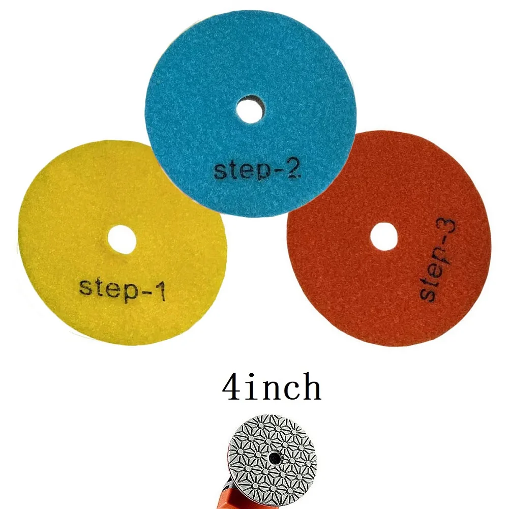 1pc 4 Inch Diamond Polishing Pad Grit 1/2/3 Dry/Wet 3 Step For Polishing Granite, Concrete, Stone And Marble Random Color