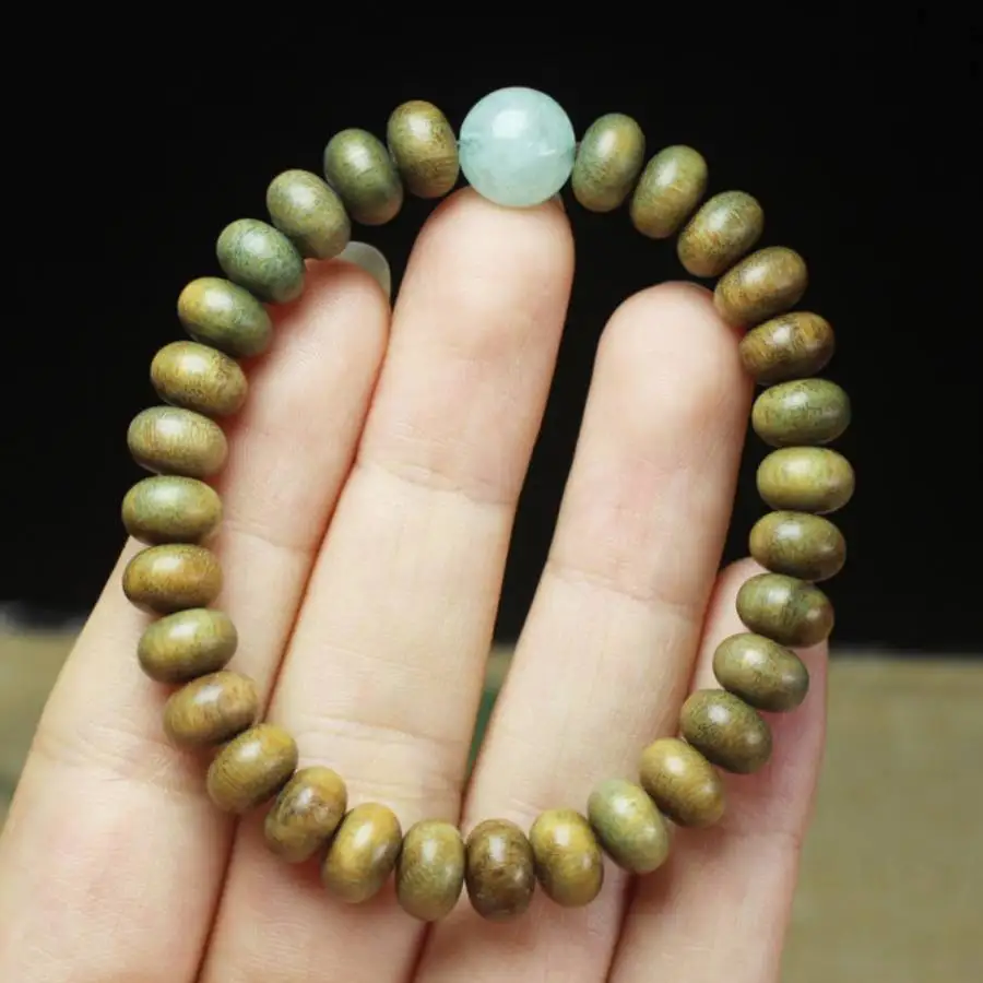 

Handmade Green rosewood paneling bracelet,men's cuff button bracelet,Ramadan prayer bead,women's meditation,holiday gift