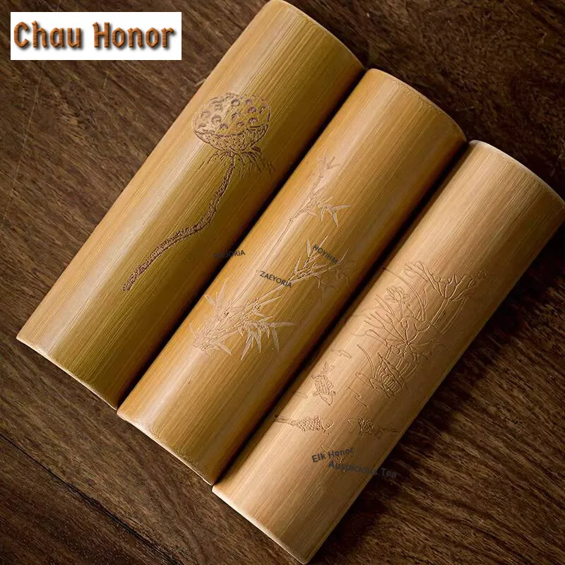3pc/Set Natural Bamboo Tea Scoop Handmade Engrave Lotus Coffee Tool Vintage Tea Accessories Set Chahe Cha Ze Tea Needle Teaware