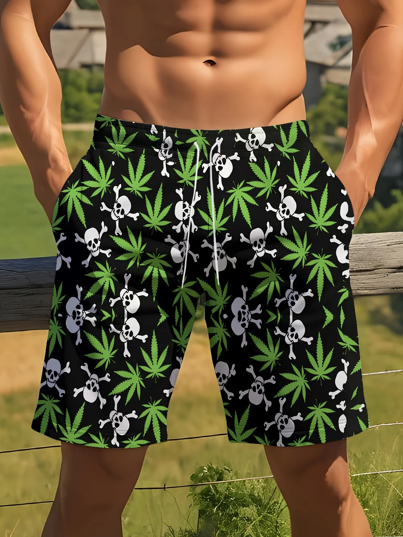 

Идеальный выбор для мужского летнего активного отдыха, повседневная одежда для активного отдыха | Шорты с принтом черепа | Пляжные шорты из полиэстера