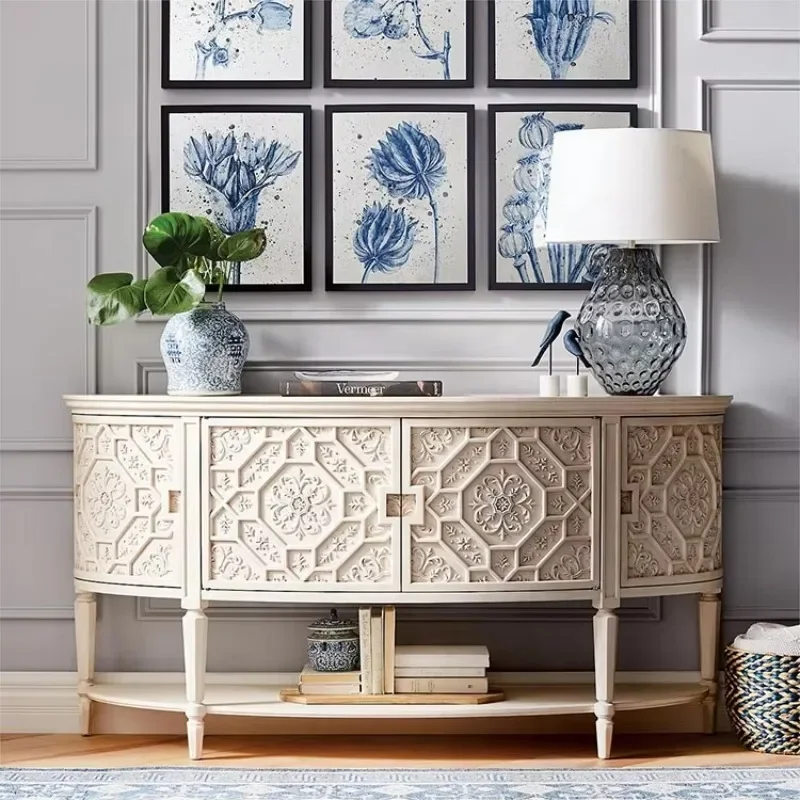 High quality carved semi-circular arc decorative entrance side panel cabinet wood