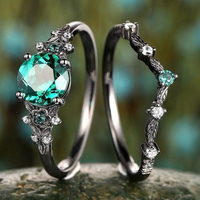 Luxury gun black inlaid emerald cubic zirconia ring, creative classic wedding new dazzling women's accessories jewelry