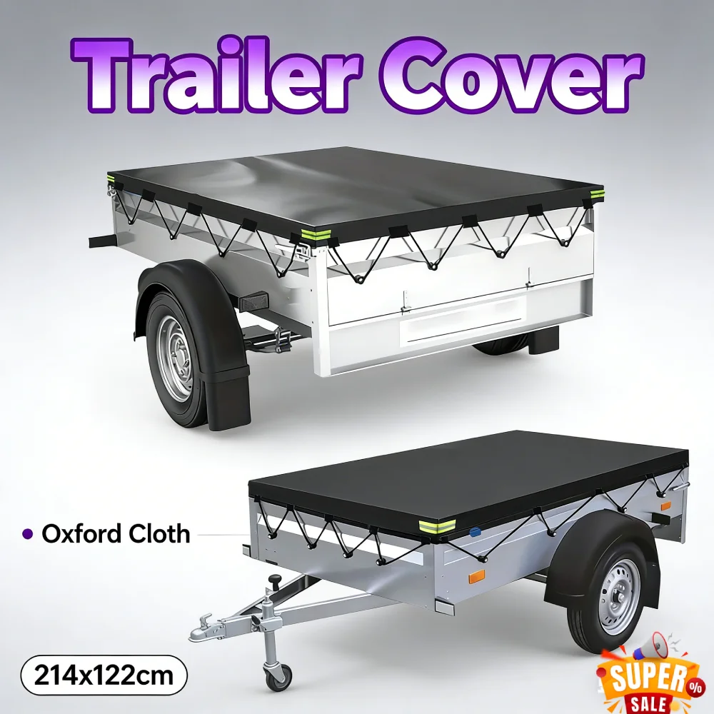 

214x122cm Heavy Duty Trailer RV Cover Oxford Cloth Waterproof Dustproof Protector Oxford Cloth Trailer Cover w/ Reflective Strip