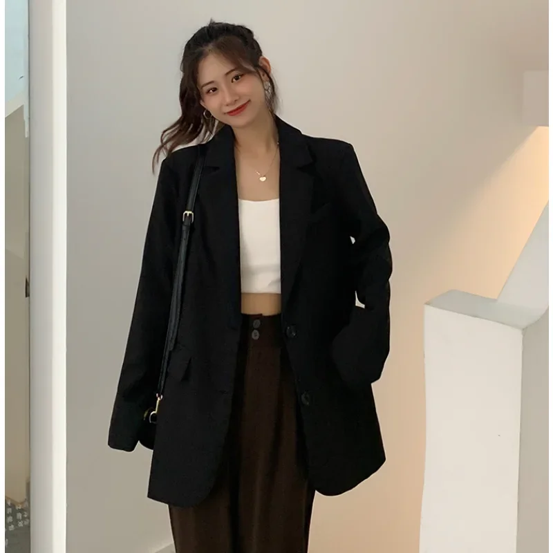 Insozkdg 黒のスーツジャケット女性 2024 新韓国語バージョンルーズカジュアルプロフェッショナルファッションスーツジャケットハイストリートブレザー女性