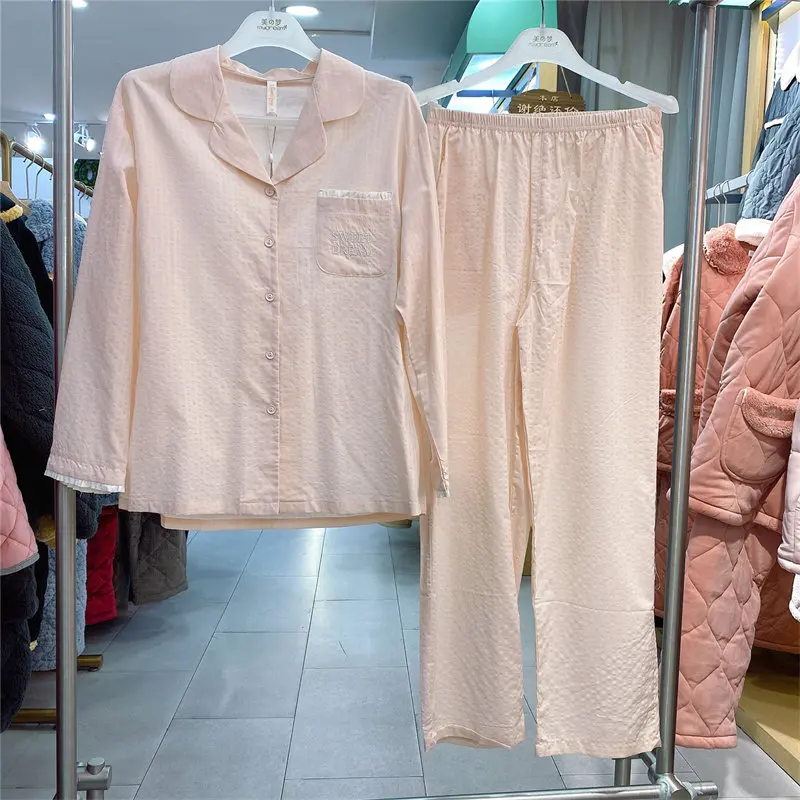 primavera-2026-camicia-da-notte-da-donna-in-puro-cotone-sottile-tessuto-a-maniche-lunghe-abbigliamento-da-casa-completo-da-casa-in-colore-semplice-abbigliamento-da-notte-comodo