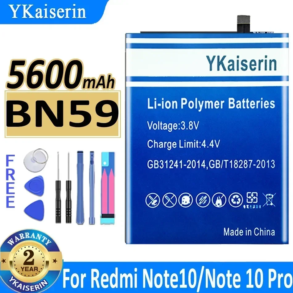 YKaiserin Replacement Battery BN59 BN 59 5600mAh For Xiaomi Redmi Note 10 Pro 10Pro Note10 Pro 10S 10 S Phone Batteria + Tools