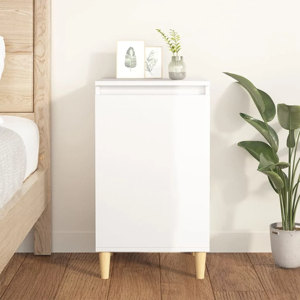 White Nightstand For Bedroom With Door And 2 Compartments Glossy Wood  Bedside Coffee Sofa Tea Table Multi-Layer Storage Closet