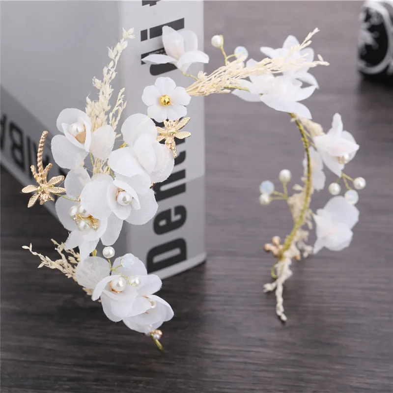 Elegant Bridal Pearl Yarn Aolly Babysbreath Garland Hairband Women's Wedding Hair Accessories Children's Jewelry Headdresses