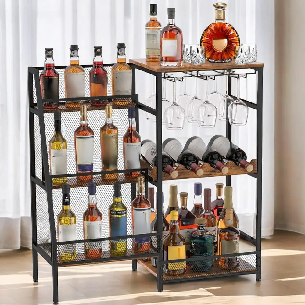 Ev Bar için çok yönlü likör standı, şarap rafı bağlantısız kat, likör şarap için Mini Bar masası, 3 katmanlı trapez likör