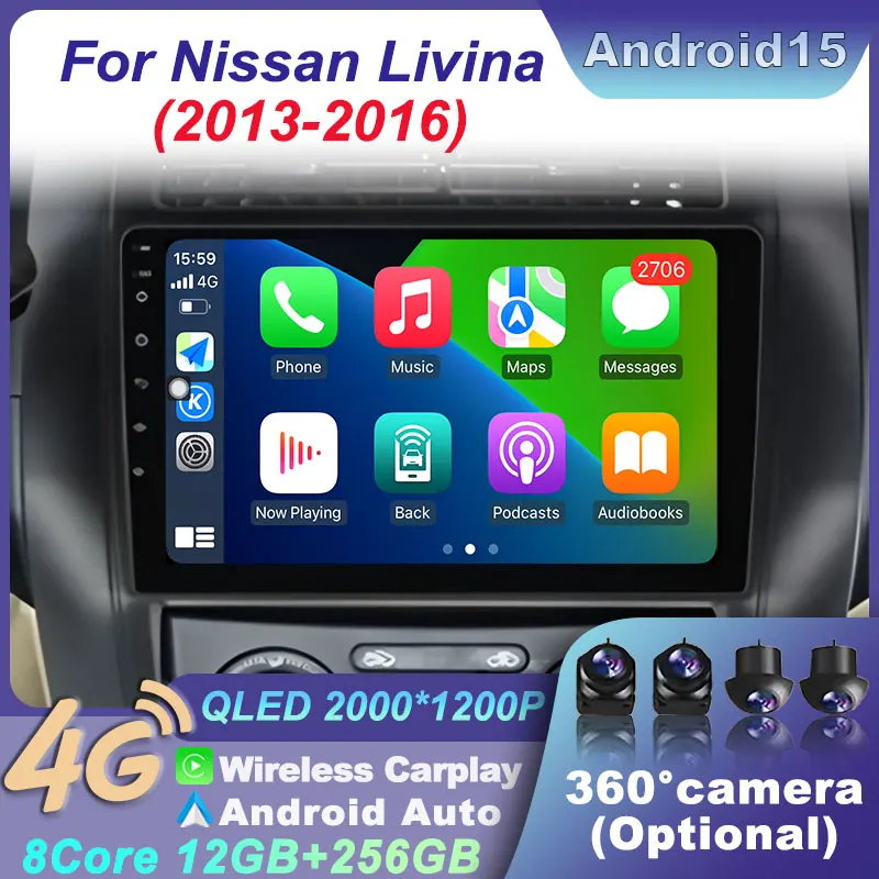 For Nissan Livina 2013 -2016 Android 15 Multimedia Android Auto Video Player Stereo Wireless BT Car Radio Carplay GPS Navigation
