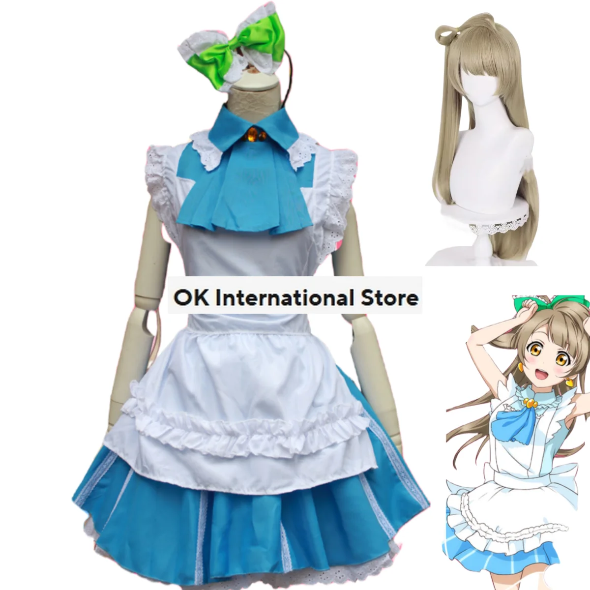 Disfraz de Anime LoveLive para mujer, traje de Cosplay de Kotori Minami, vestido de atuendo de sirvienta azul, traje de Carnaval Kawaii Sexy