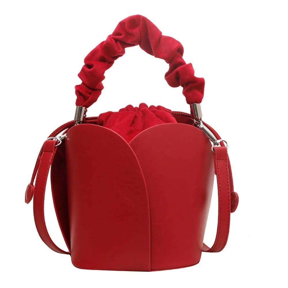 

Luxury Petal Style Bucket Bag Versatile Shoulder Strap Shopping Bag Solid Color Women's Handbag Women