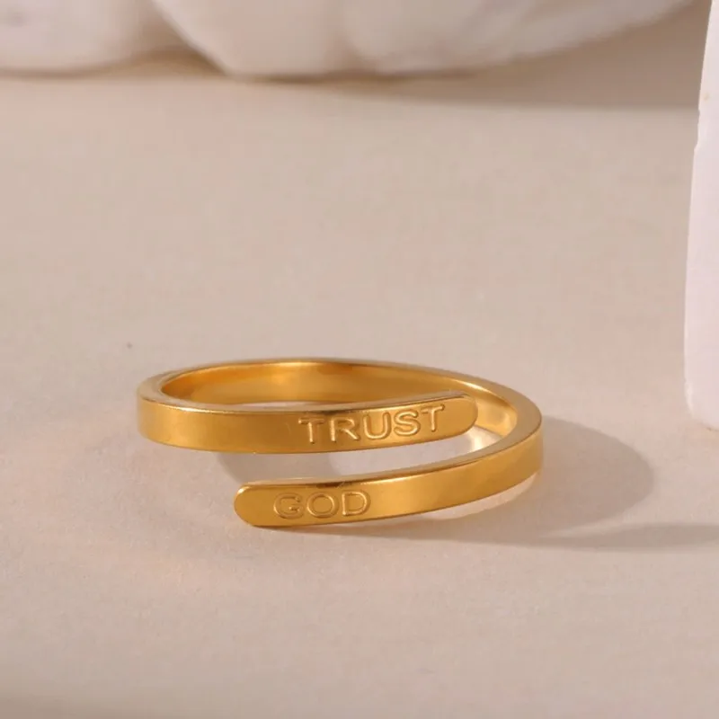 

Кольцо из нержавеющей стали с надписью «Trust God» для женщин, цвет 18-каратного золота, кольца веры, украшения для вечеринок, подарки