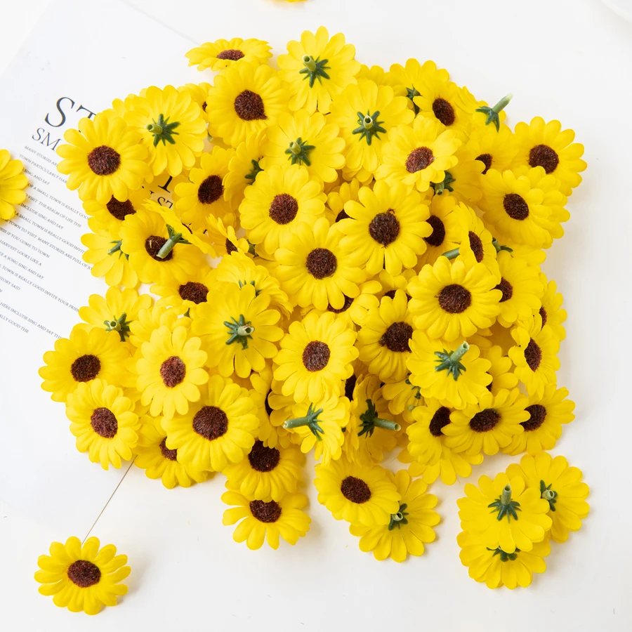100 Stück Künstliche Sonnenblumen für Scrapbooking, Weihnachtsdekoration für Zuhause, Hochzeit, Garten, DIY-Süßigkeitenbox, Brautaccessoires, Sonderangebot – Detail 2