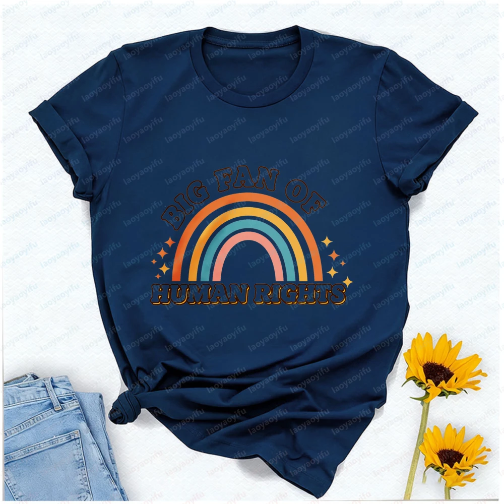 Big Fan of Human Rights T-Shirt Unisex Black Retro Rainbow Graphic Tee Perfect for Equality Advocates Social Justice Kindness