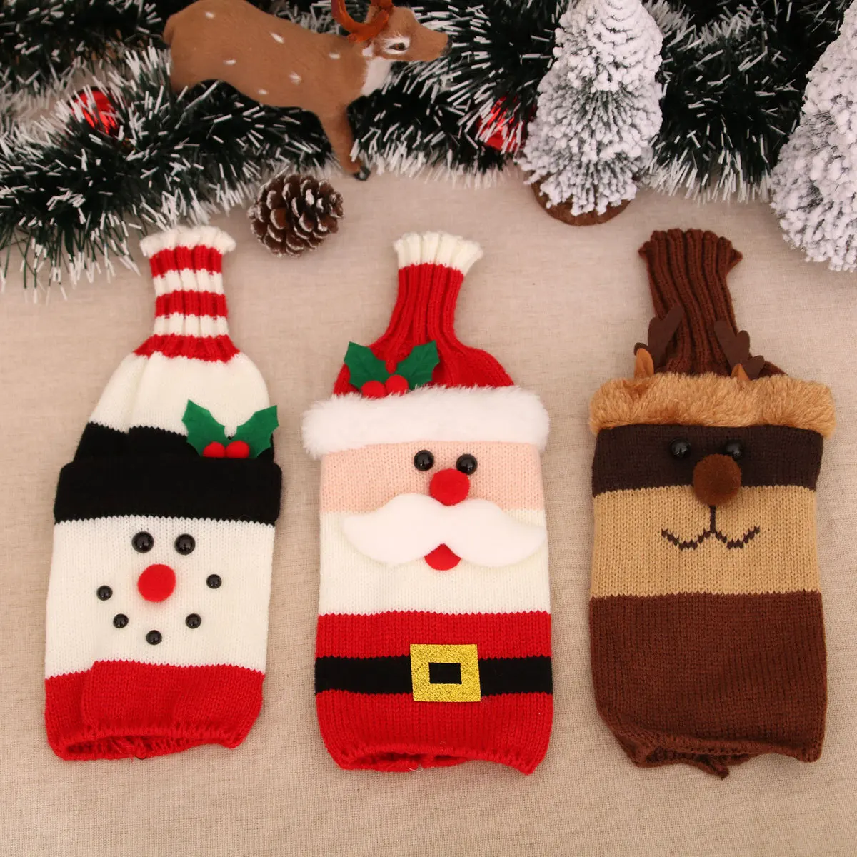 2024 Christmas Wine Bottle Cover Christmas Decoration Santa Claus Snowman Knit Wine Bottle Bag Merry Christmas New Year Decor