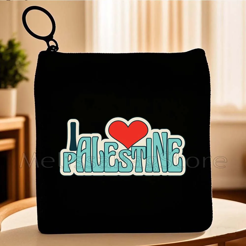 Retro Arabic Gifts Quotes Heart Peace Traditional Tatreez Embroidery Calligraphy Canvas Key Coin Purse Cute Bag Wallet Pouch